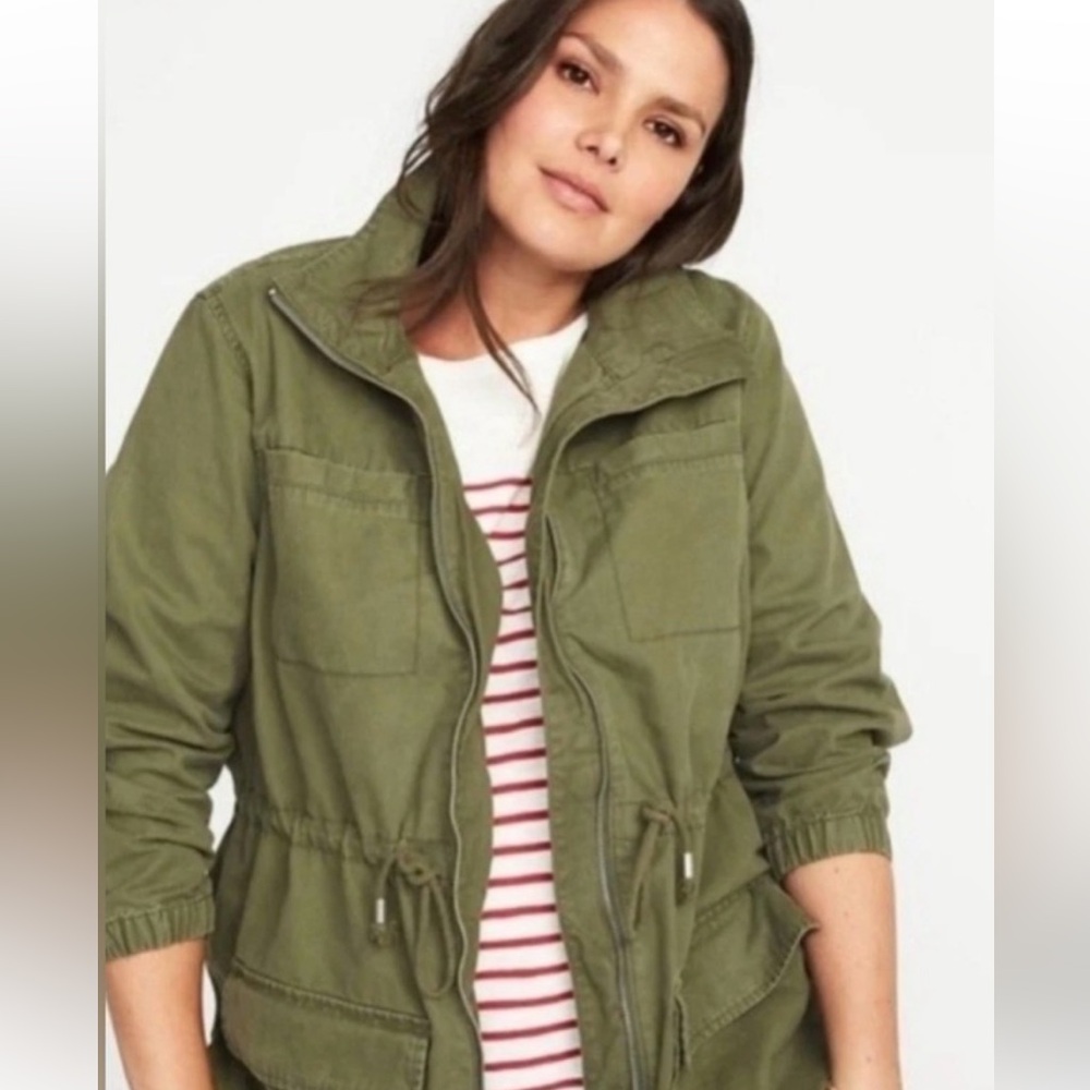 Old Navy Olive Utility Field Jacket with Drawstring Waist and sap buttons sz 3x